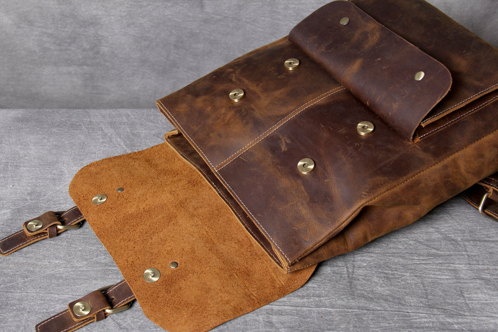 Retro Leather School Backpack for Men