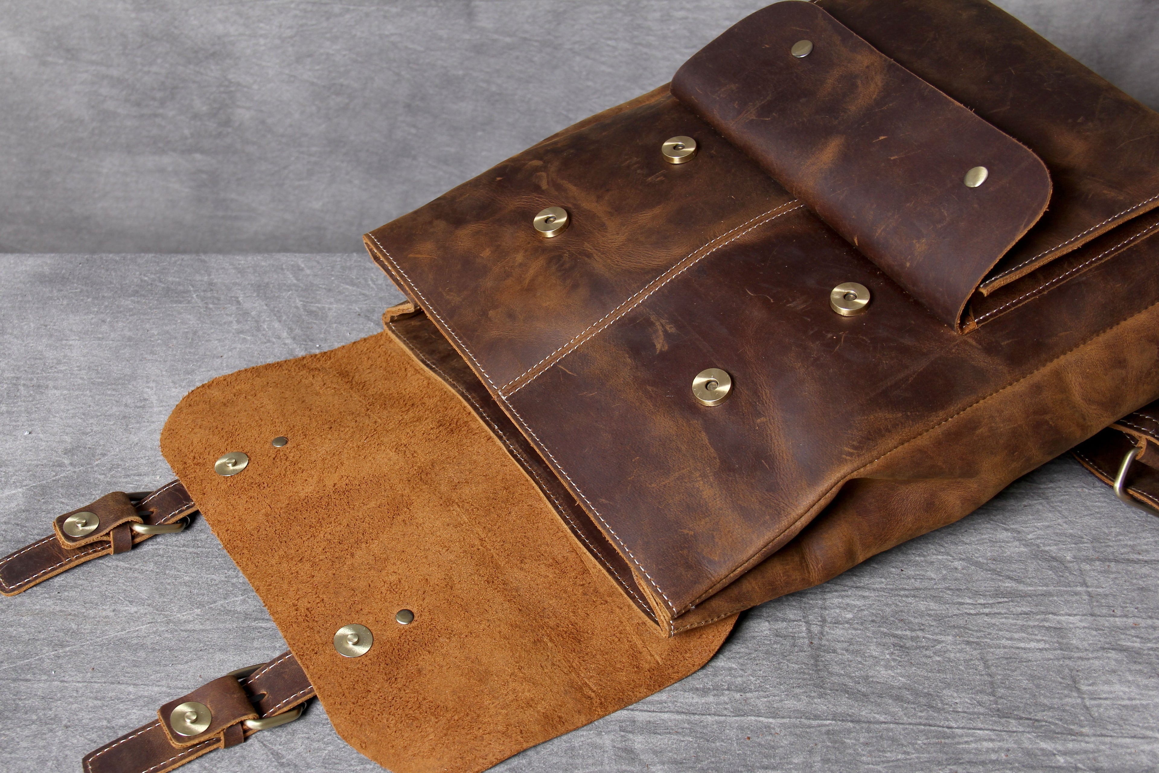 Retro Leather School Backpack for Men