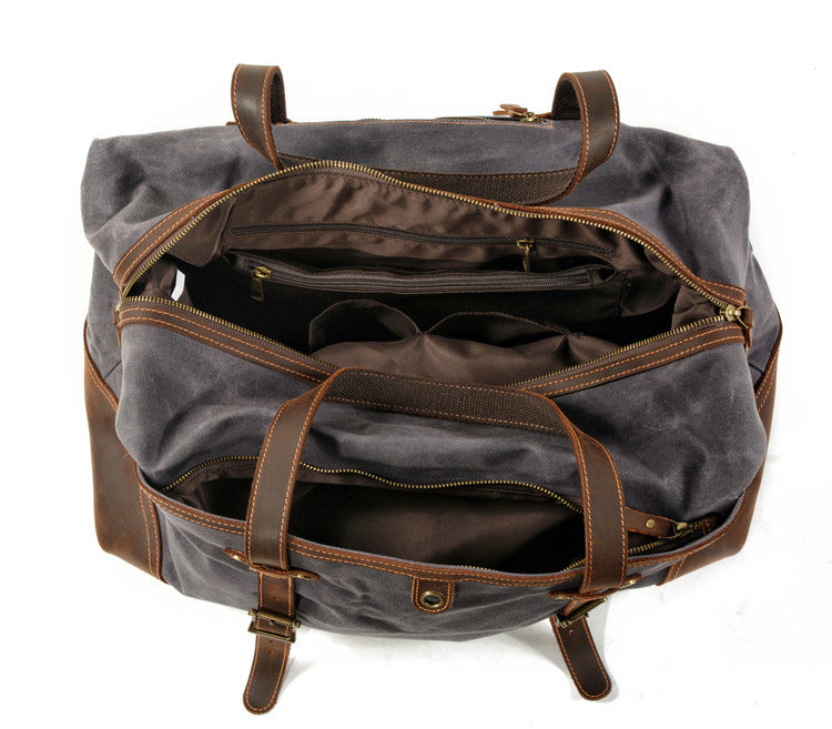 Vintage Large Storage Leather Canvas Travel Duffel Bag