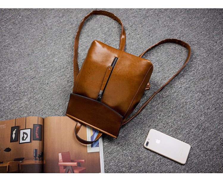Brown Zipper Convertible Leather Backpack
