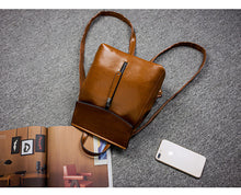 Load image into Gallery viewer, Brown Zipper Convertible Leather Backpack
