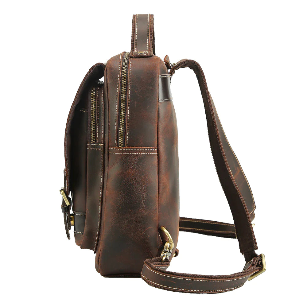 Mens Convertible Leather School Backpack Sling Bag