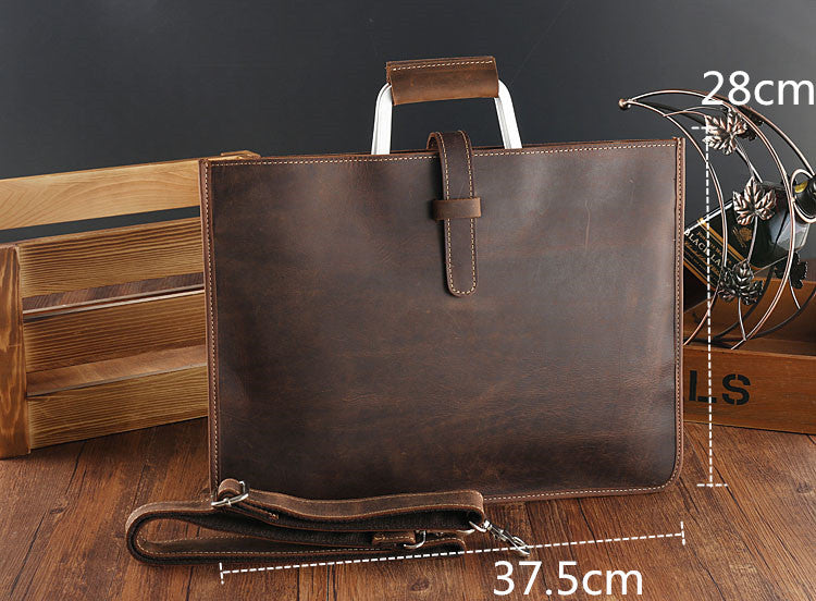 Handmade Crazy Horse Leather Laptop Bag Handbag Men Briefcase