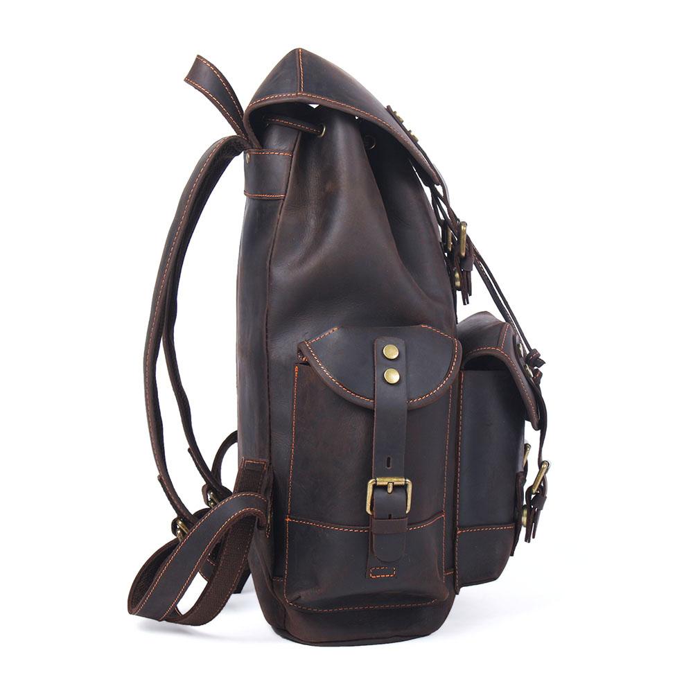 Dark Coffee Leather Full Grain School Backpack