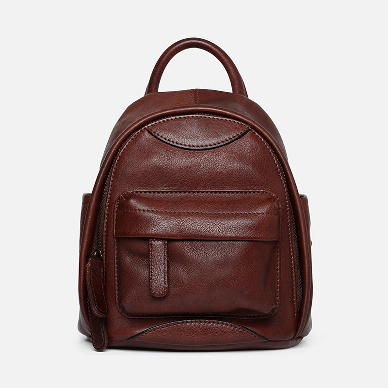 Vintage Ladies Mini Brown Leather Backpack Purse Small Leather Backpacks for Women