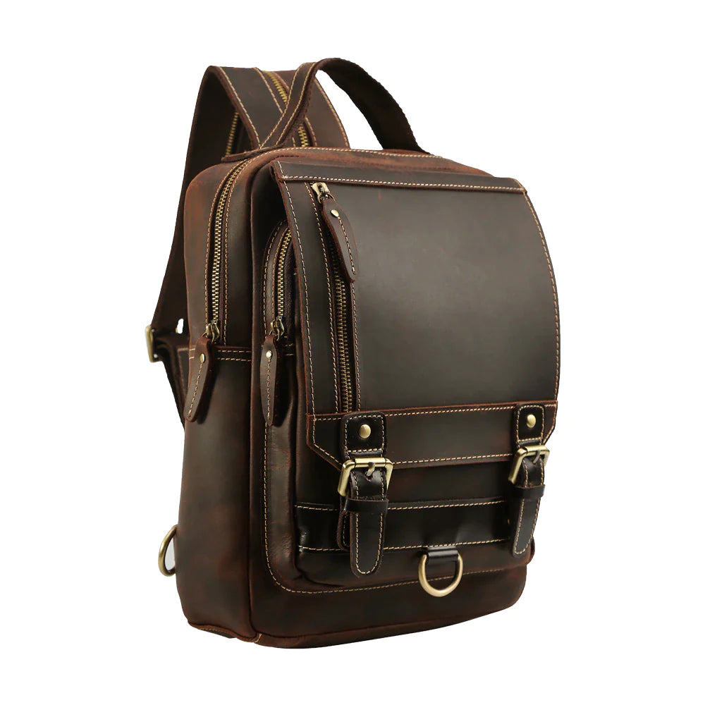 Mens Convertible Leather School Backpack Sling Bag