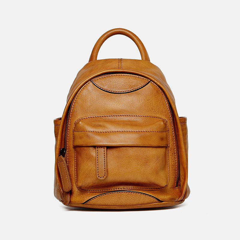 Vintage Ladies Mini Brown Leather Backpack Purse Small Leather Backpacks for Women