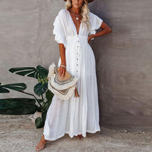 Load image into Gallery viewer, Button Drawstring Waist Maxi Cover Dress
