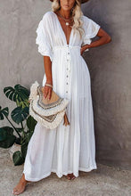Load image into Gallery viewer, Button Drawstring Waist Maxi Cover Dress
