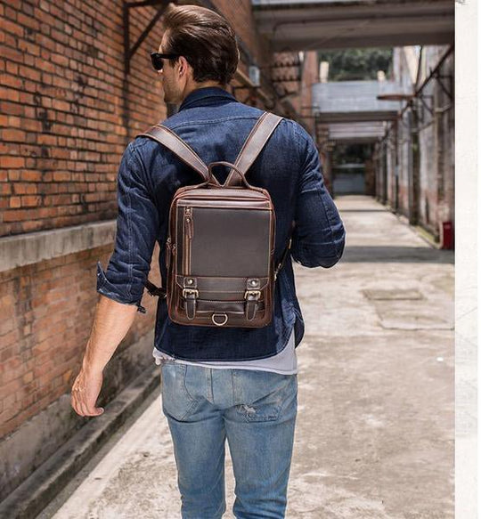 Mens Convertible Leather School Backpack Sling Bag