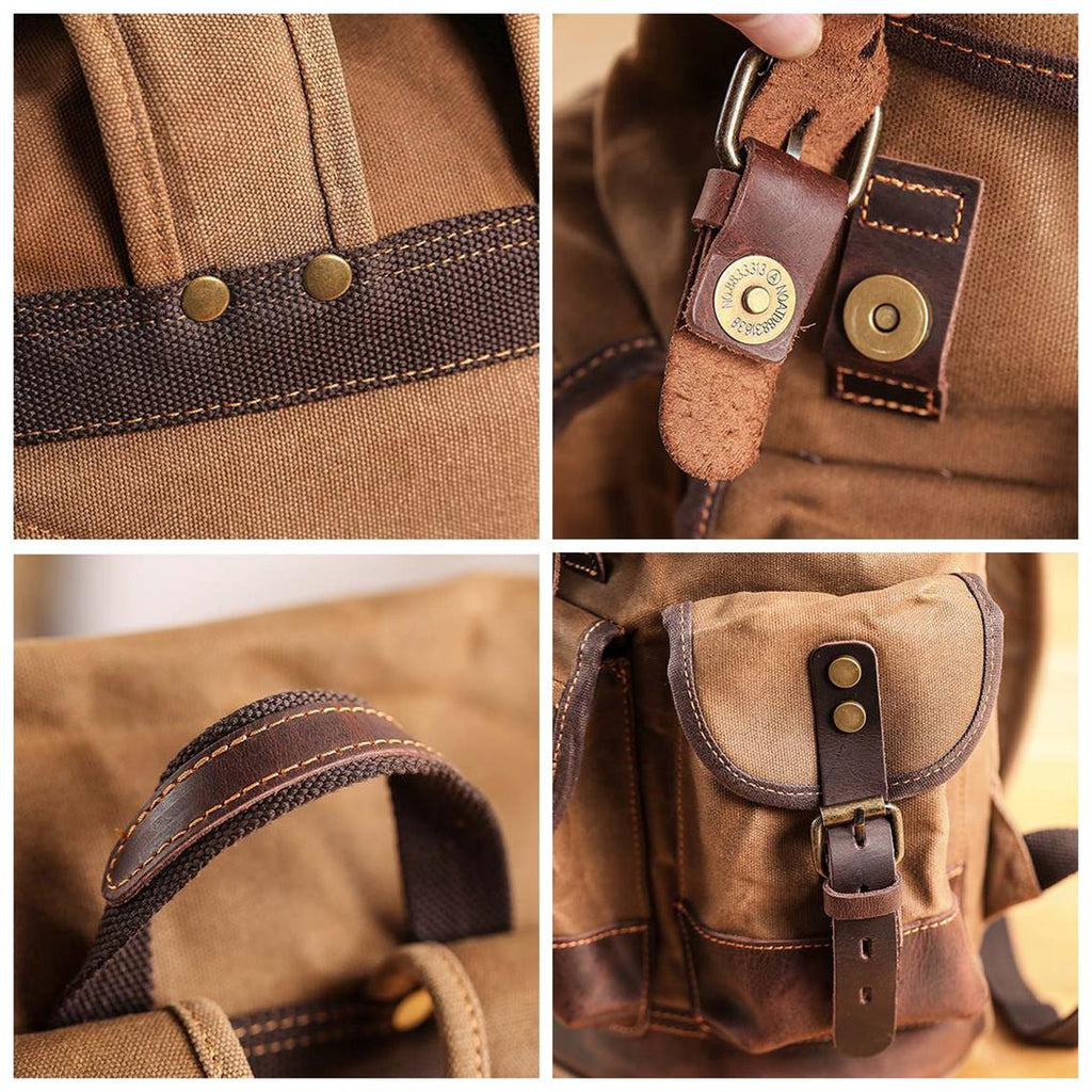 Vintage Canvas Backpack Waterproof Traveling Hiking Rucksack
