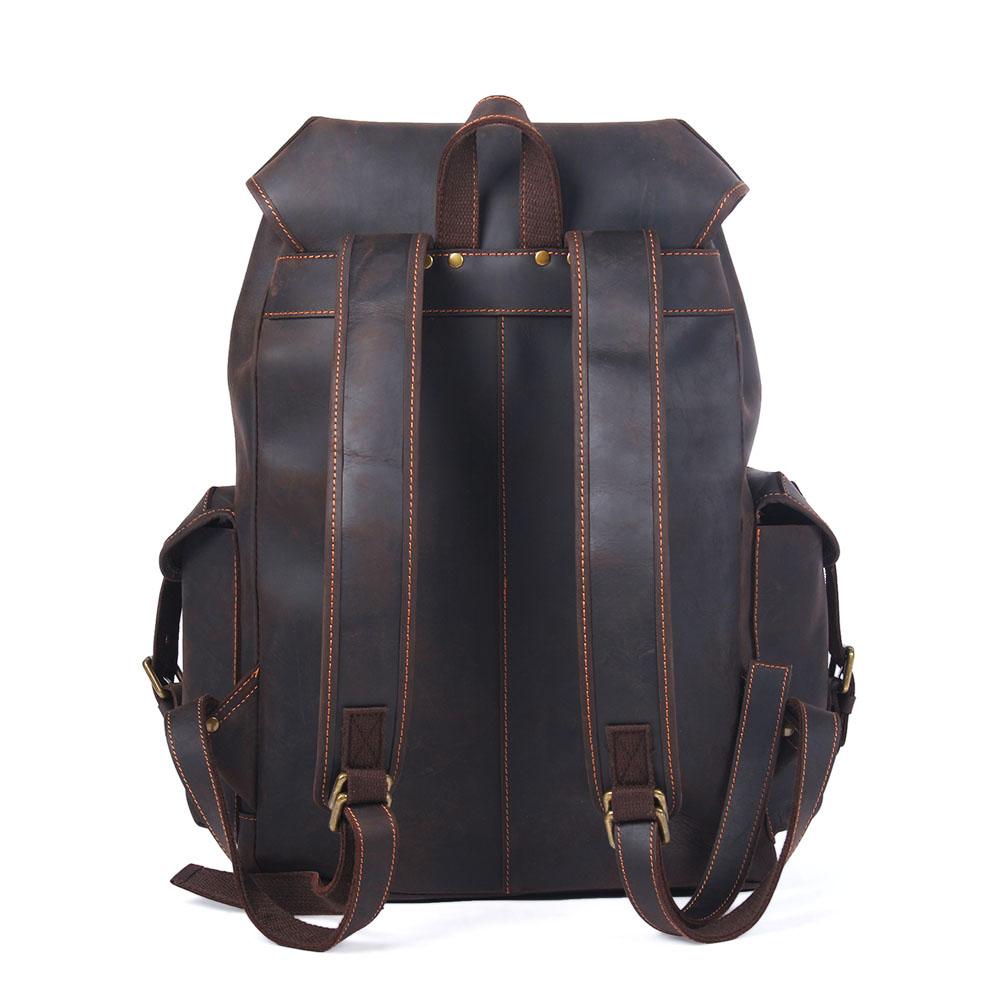 Dark Coffee Leather Full Grain School Backpack