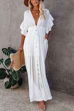 Load image into Gallery viewer, Button Drawstring Waist Maxi Cover Dress
