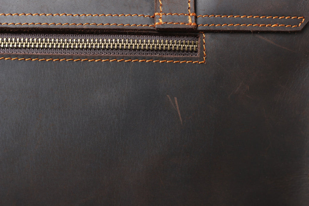 Coffee Leather Laptop Shoulder Bag