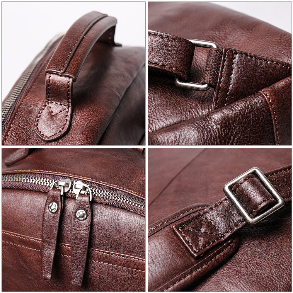 Handmade Full Grain Leather School Backpack for Men Laptop Bag Travel Backpack