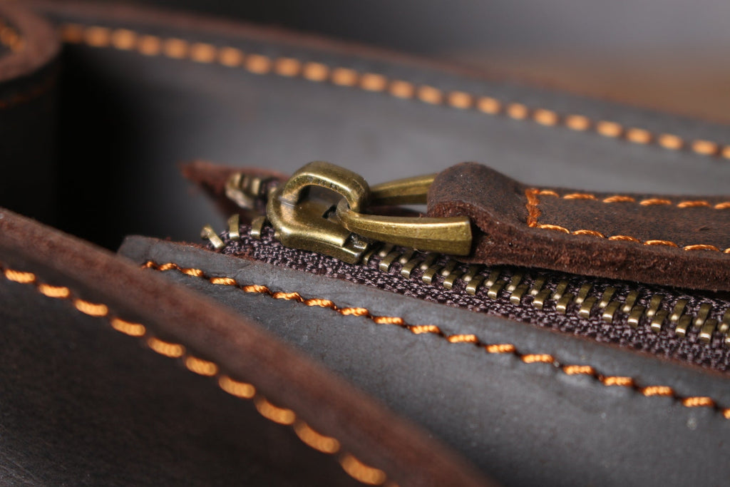 Coffee Leather Laptop Shoulder Bag