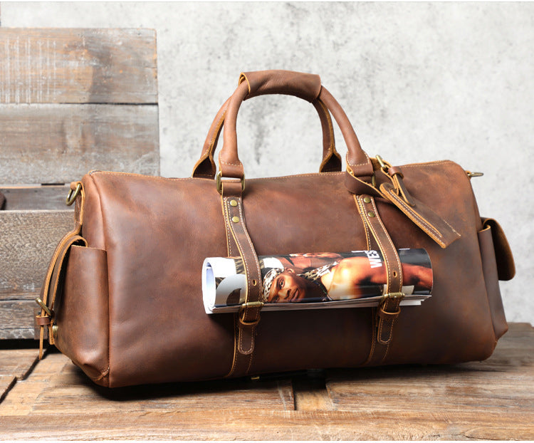 Travel Leather Weekender Bag for Men Full-Open