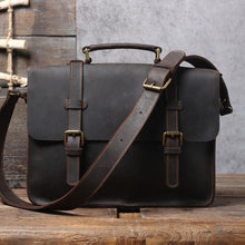 Load image into Gallery viewer, Coffee Leather Laptop Shoulder Bag
