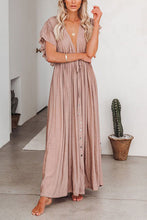 Load image into Gallery viewer, Button Drawstring Waist Maxi Cover Dress
