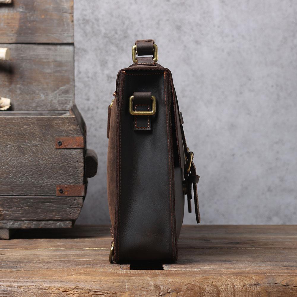 Coffee Leather Laptop Shoulder Bag