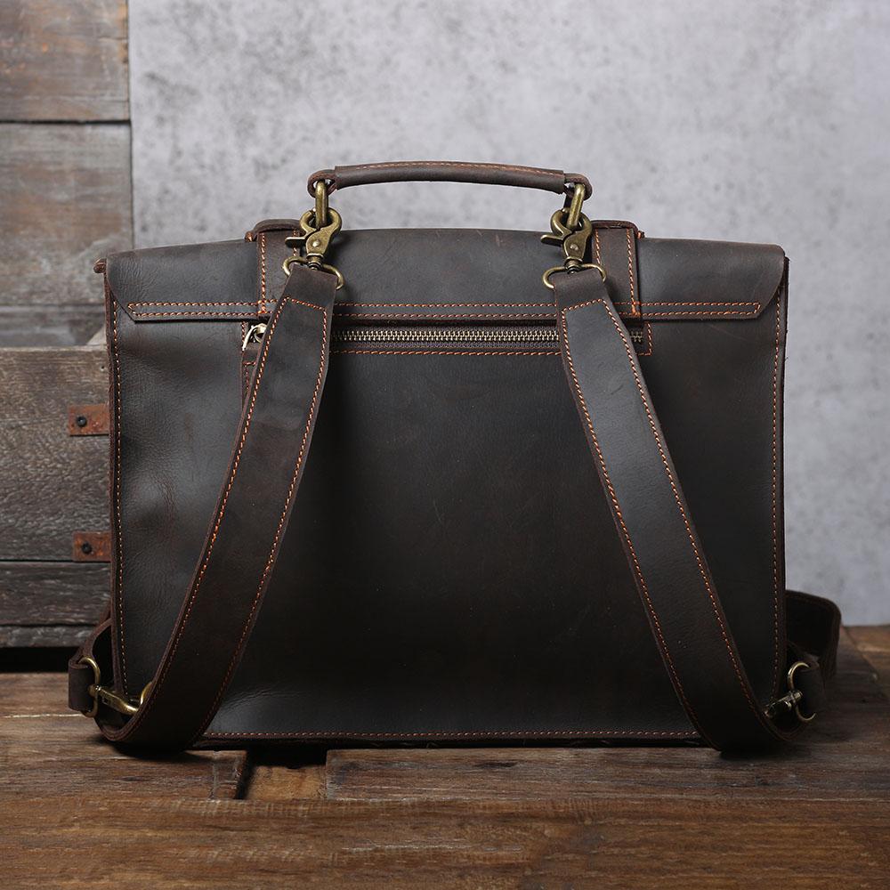 Coffee Leather Laptop Shoulder Bag
