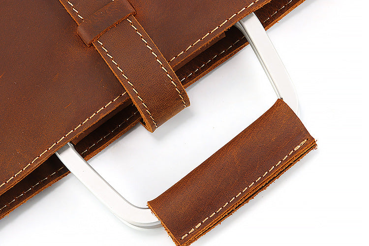 Handmade Crazy Horse Leather Laptop Bag Handbag Men Briefcase