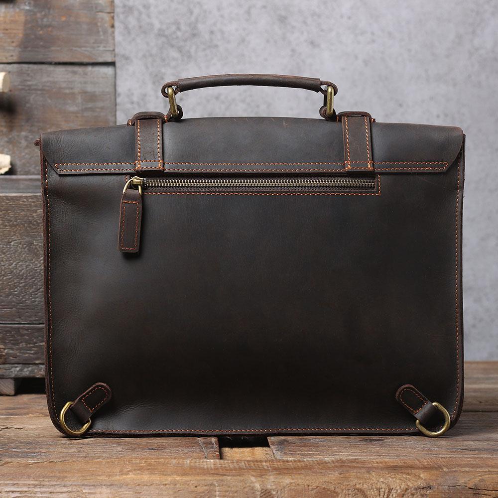 Coffee Leather Laptop Shoulder Bag