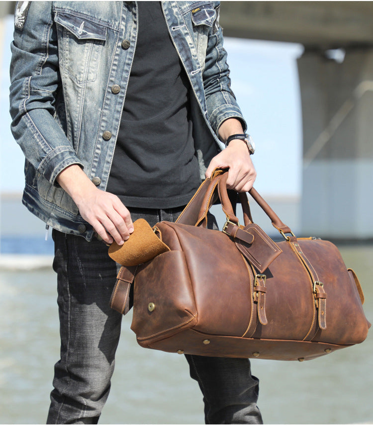 Travel Leather Weekender Bag for Men Full-Open