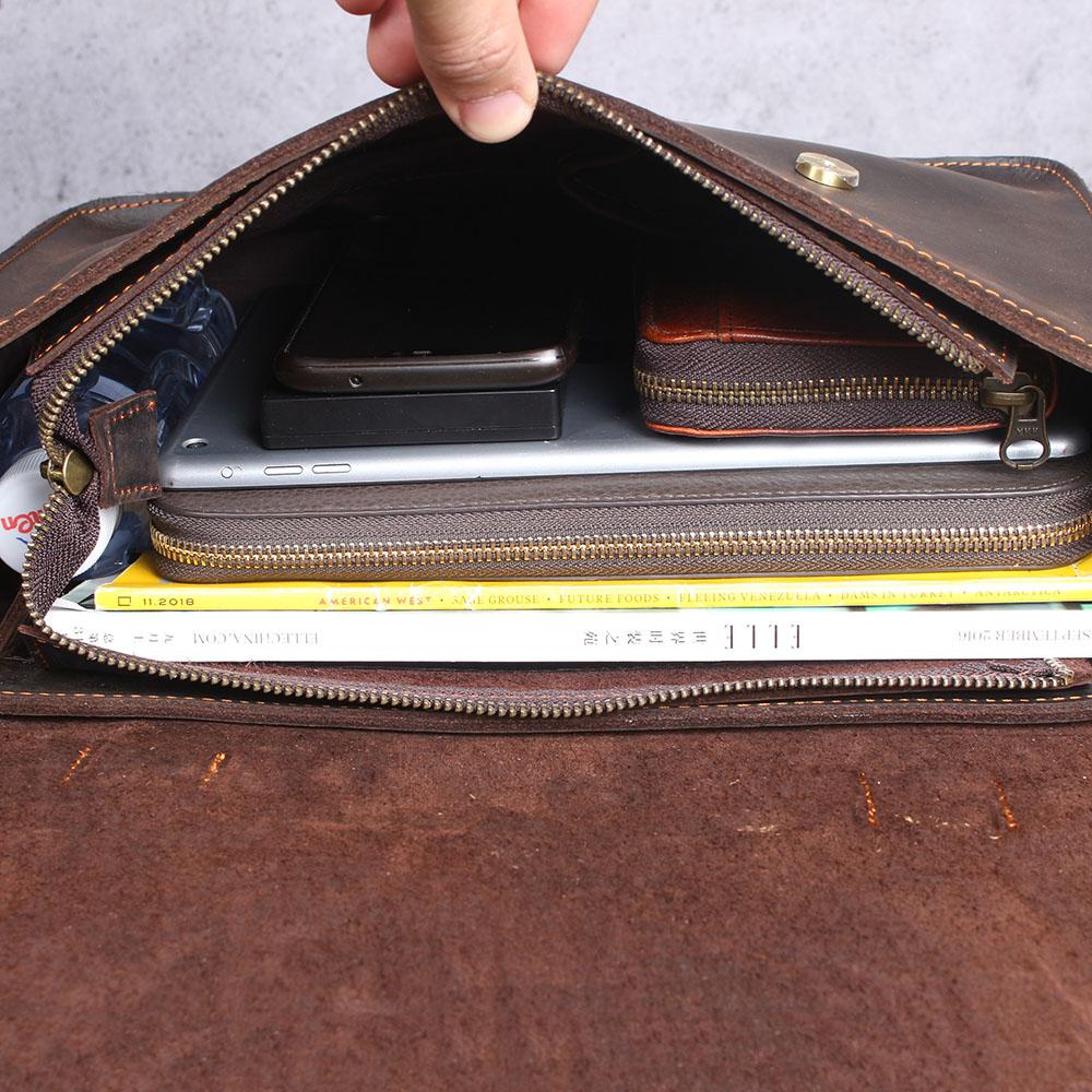 Coffee Leather Laptop Shoulder Bag