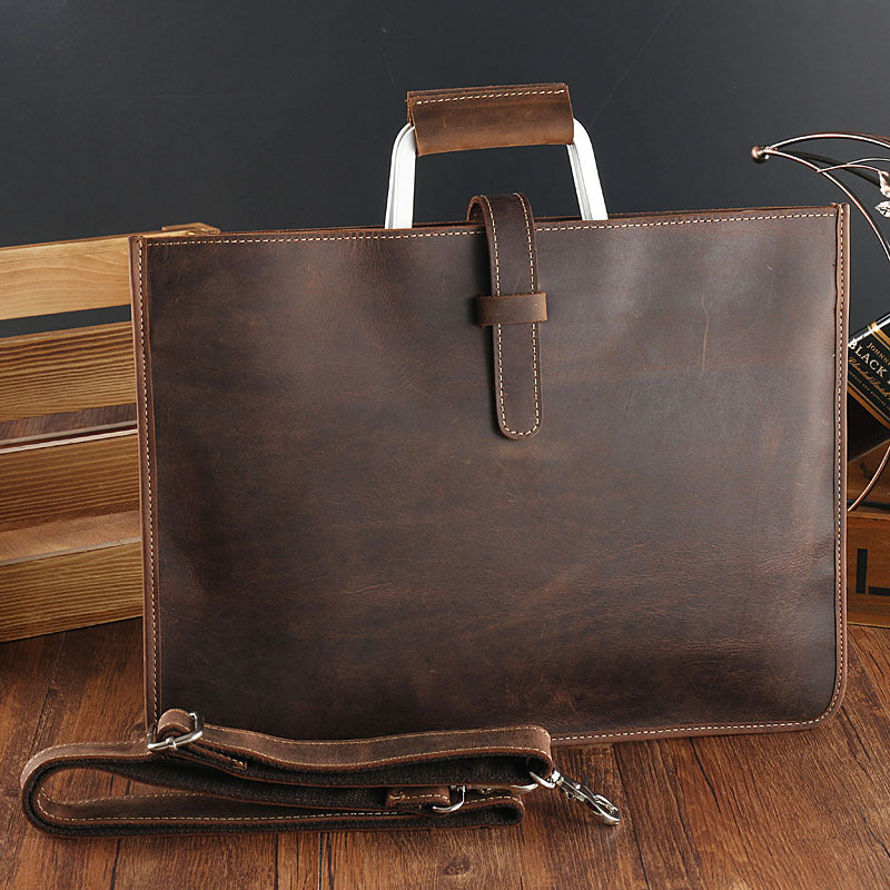 Handmade Crazy Horse Leather Laptop Bag Handbag Men Briefcase
