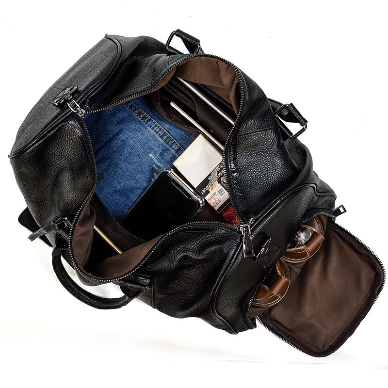 Men Leather Duffel Bag Large Crazy Horse Leather Travel Bag With Shoe Compartment