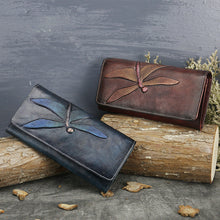 Load image into Gallery viewer, Womens Leather Wallet Purse Drangonfly Embossed Clutch Wallets for Women
