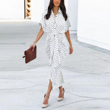 Load image into Gallery viewer, Polka Dot Tie Front Midi Shirt Dress
