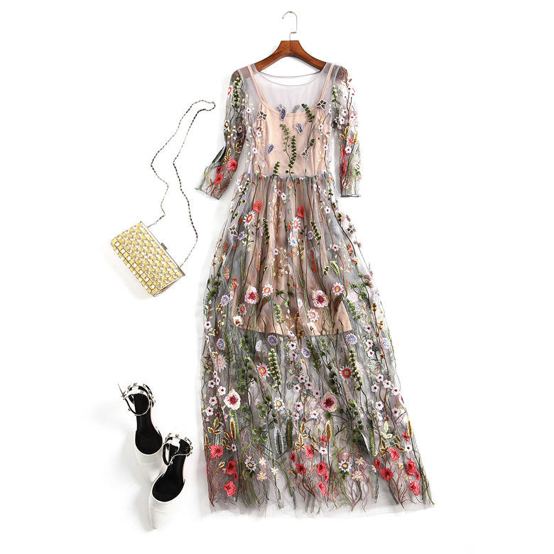 Floral Embroidery Maxi Dress