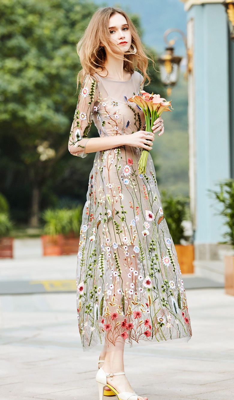 Floral Embroidery Maxi Dress