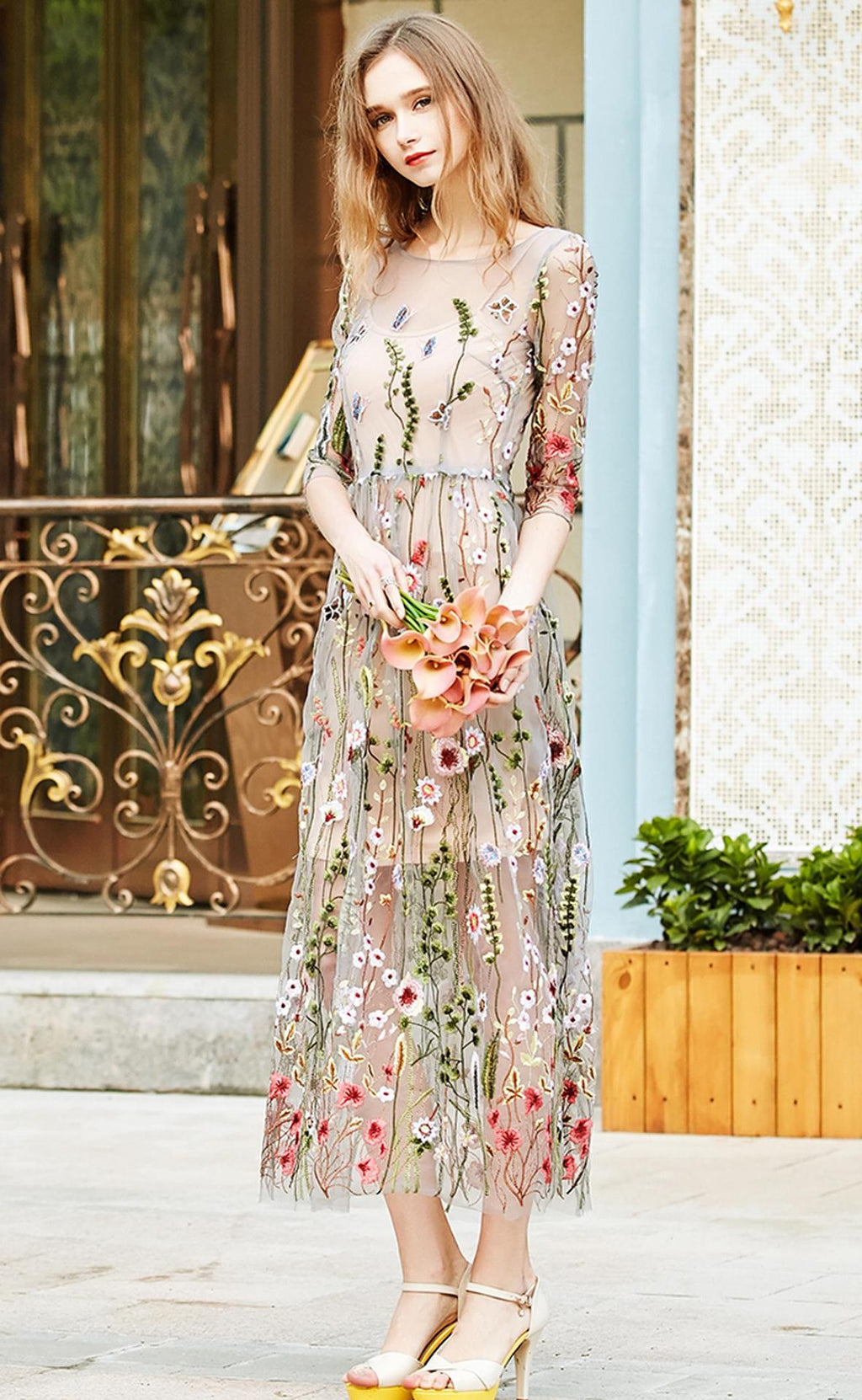 Floral Embroidery Maxi Dress