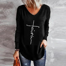 Load image into Gallery viewer, Black Faith Print Long Sleeve Top
