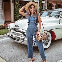 Load image into Gallery viewer, Blue Ruffled Lace-up Denim Jumpsuit
