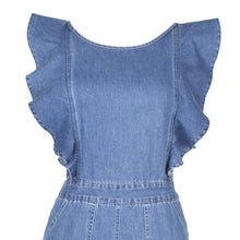 Load image into Gallery viewer, Blue Ruffled Lace-up Denim Jumpsuit
