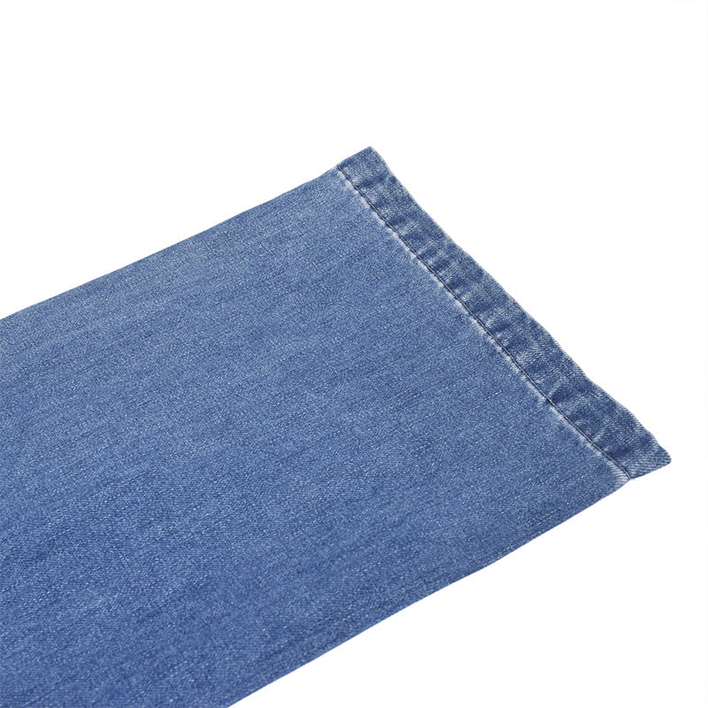 Blue Ruffled Lace-up Denim Jumpsuit