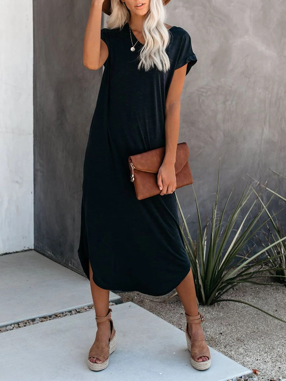 Black Simple Shift Midi Dress