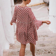 Load image into Gallery viewer, Red V-neck 3/4 Sleeves Print Mini Dress
