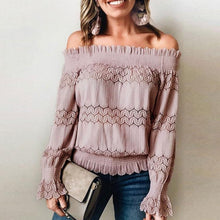 Load image into Gallery viewer, Pink Lace Panel Off the Shoulder Blouse

