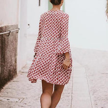 Load image into Gallery viewer, Red V-neck 3/4 Sleeves Print Mini Dress
