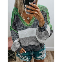 Load image into Gallery viewer, Multicolor  V-neck Long Sleeve Sweater
