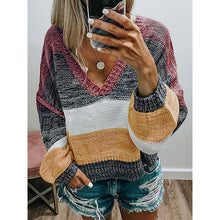 Load image into Gallery viewer, Multicolor  V-neck Long Sleeve Sweater
