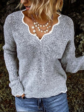 Load image into Gallery viewer, Grey Trimmed Long Sleeve Sweater

