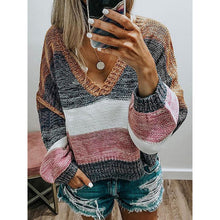 Load image into Gallery viewer, Multicolor  V-neck Long Sleeve Sweater
