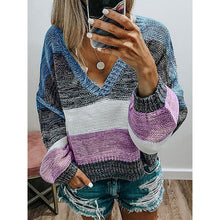 Load image into Gallery viewer, Multicolor  V-neck Long Sleeve Sweater
