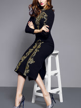 Load image into Gallery viewer, Black Prnt Long Sleeve Midi Party Dress
